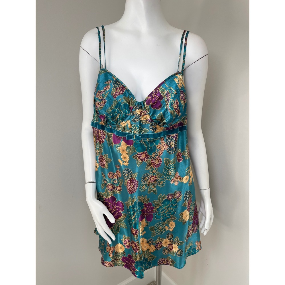 Cacique Teal Floral Satin Chemise Lingerie Babydoll Nightgown Plus Size 18/20
